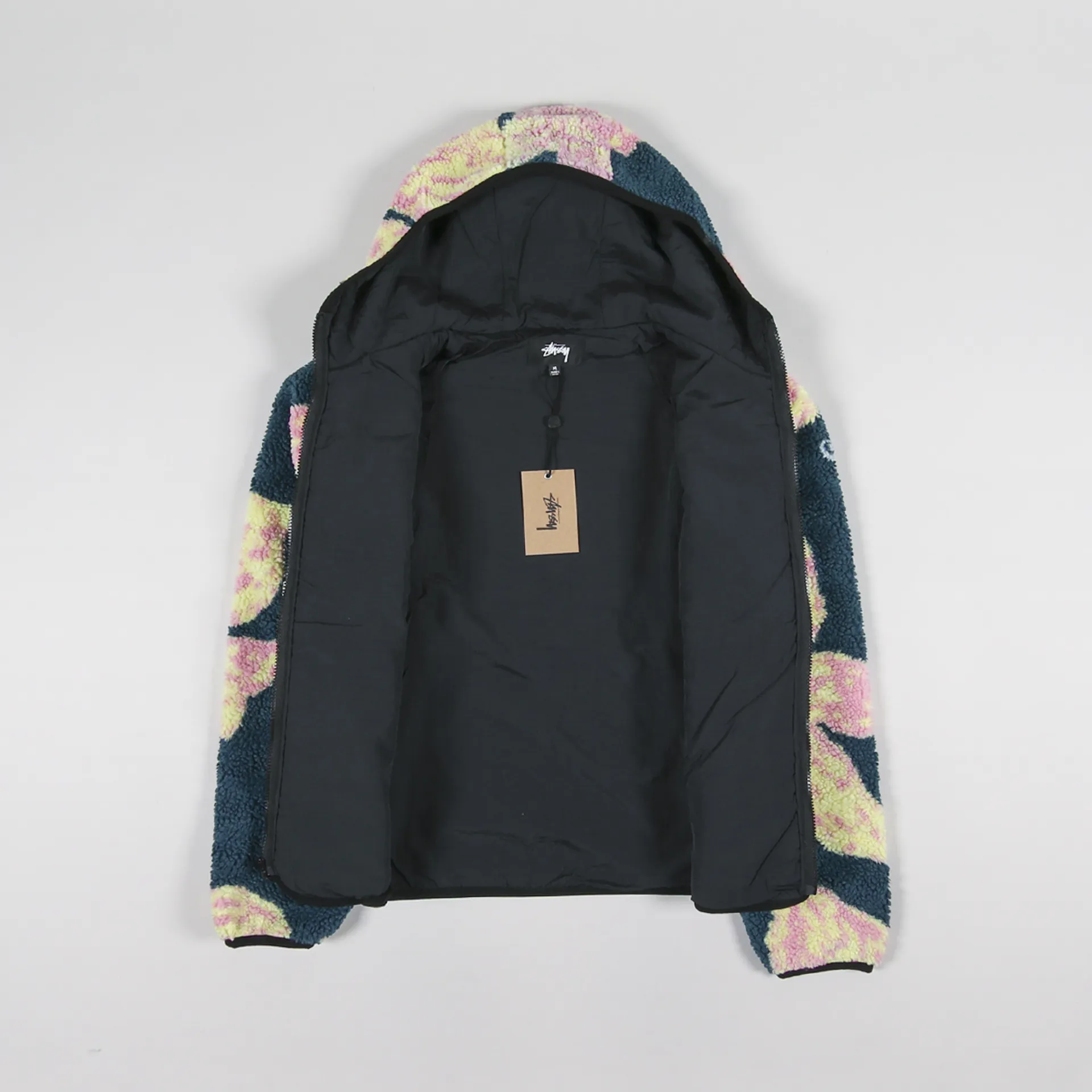 Floral Bounty Teal Unisex Sherpa Lined Hooded Coat
