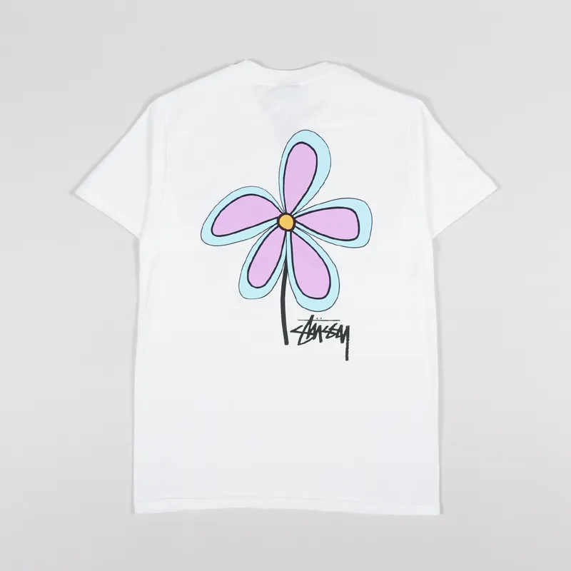 Stussy Mens Short Sleeve Flower Graphic T Shirt White