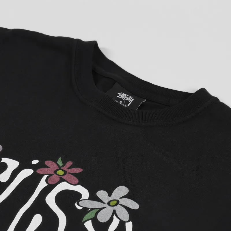 Stussy Flower Collegiate Pigment Dyed T Shirt Black-3