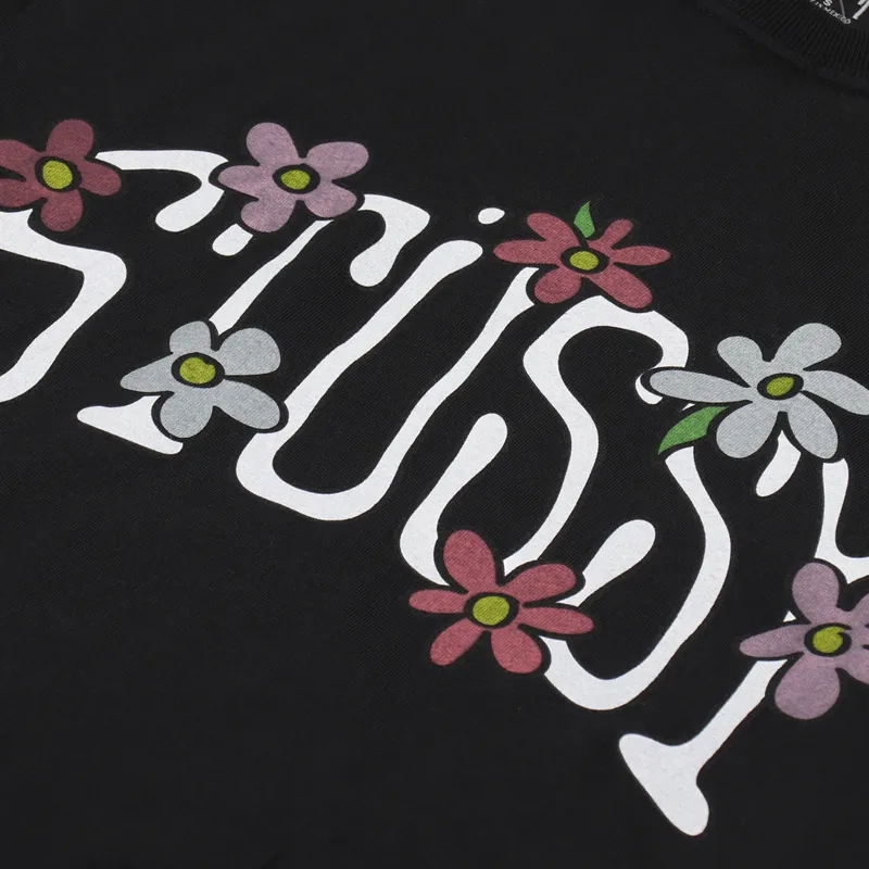 Stussy Flower Collegiate Pigment Dyed T Shirt Black-1