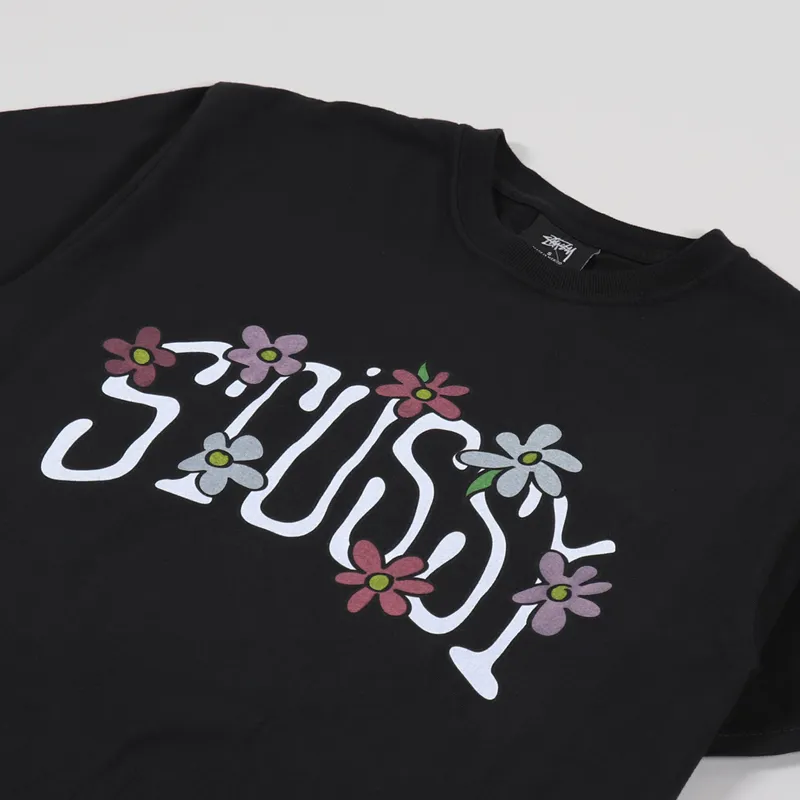 Stussy Flower Collegiate Pigment Dyed T Shirt Black-2