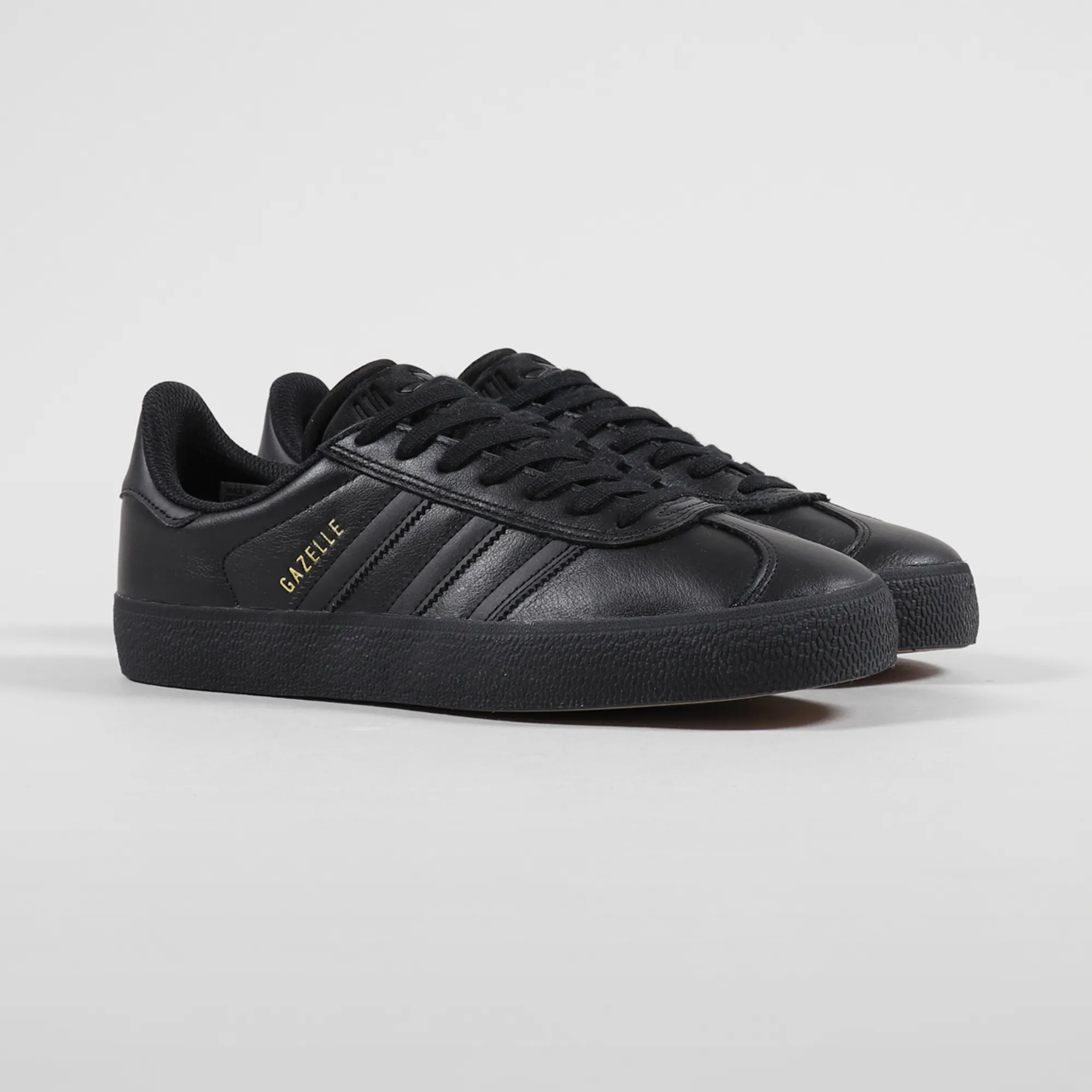 Adidas Skateboarding Mens Gazelle ADV Leather Shoes Black Gold Adidas Skateboarding Mens Gazelle ADV Leather Shoes Black Gold