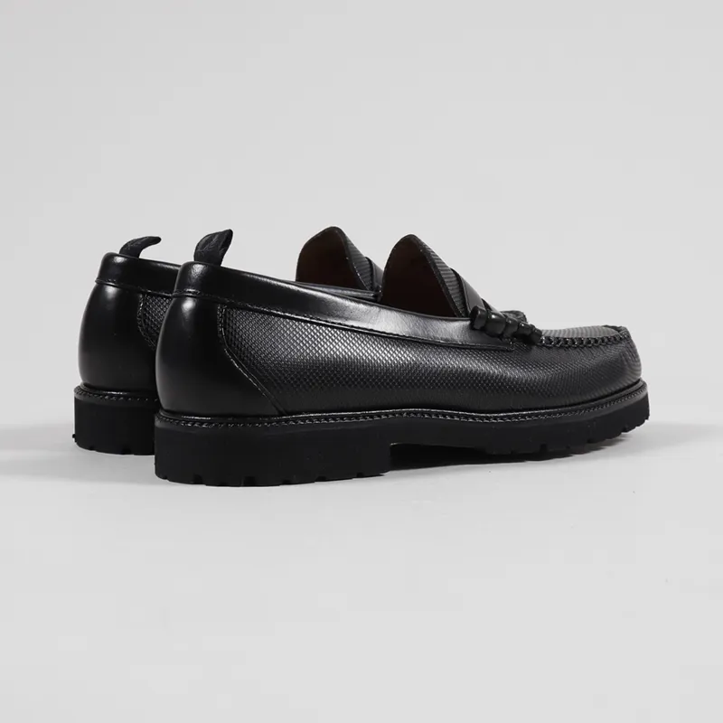 Fred Perry x G.H. Bass Textured Penny Loafer Black-2