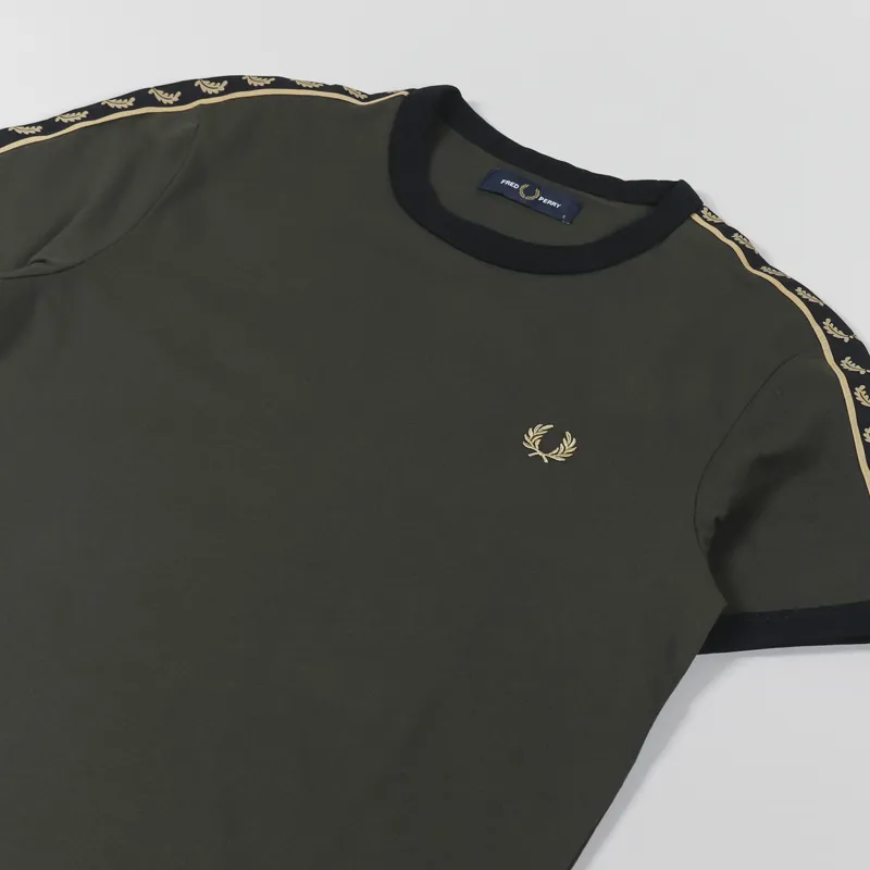 Fred Perry Gold Taped Ringer T Shirt Hunting Green-2