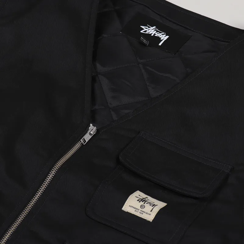 Stussy Mens 3M Insulated Work Vest Black Winter V Neck Gilet