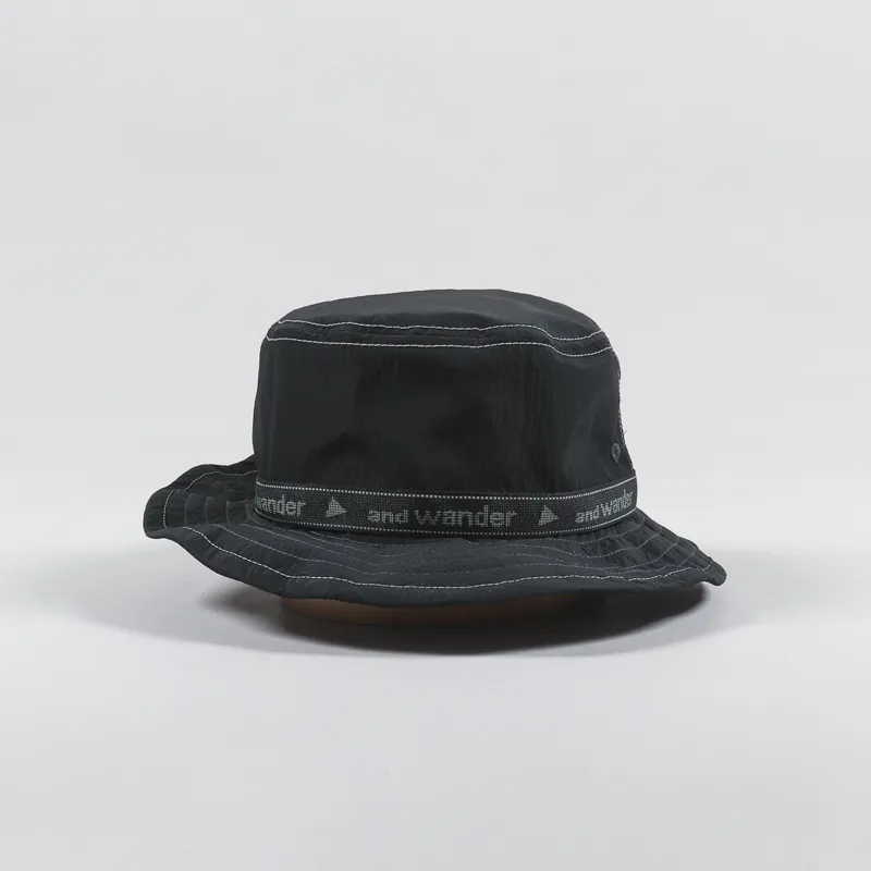 And Wander Mens Outdoor COOLMAX JQ Tape Bucket Hat Black