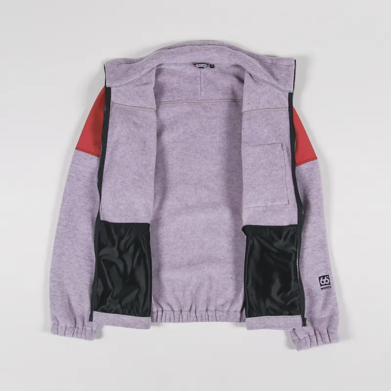 66 North Mens Polartec Kria Fleece Jacket Arctic Dusk Red Purple