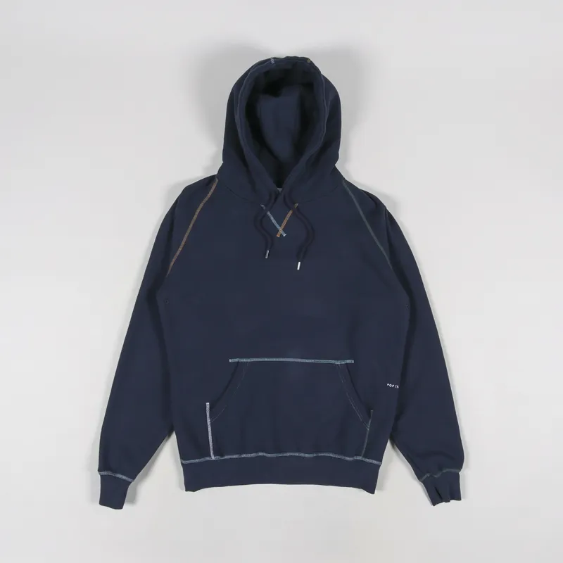 Pop Trading Company Embroidered Logo Hooded Sweat Navy Multi-1