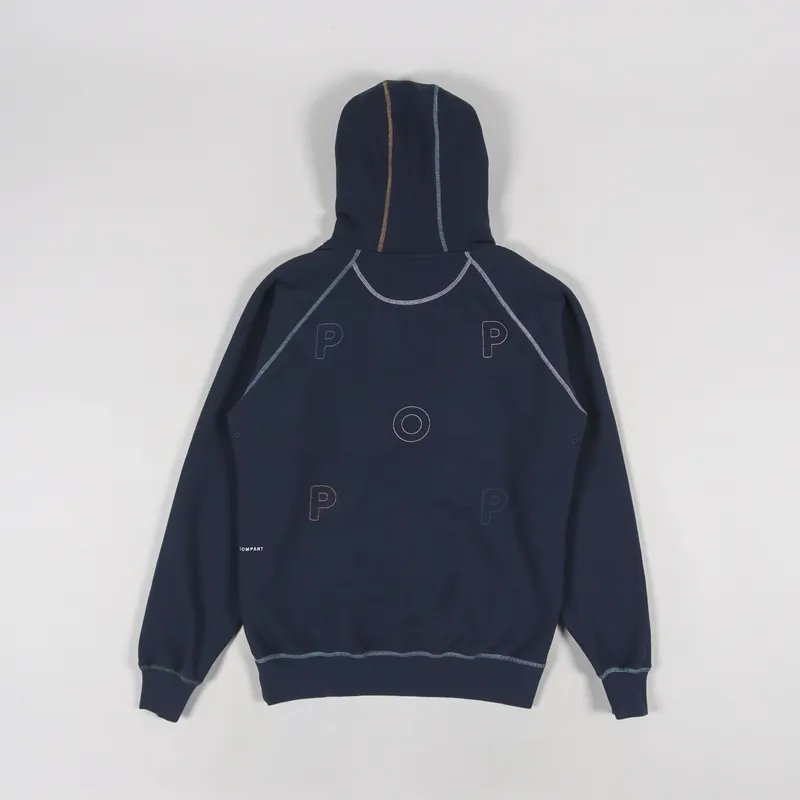 Pop Trading Company Embroidered Logo Hooded Sweat Navy Multi