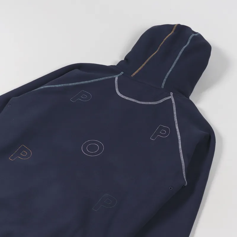 Pop Trading Company Embroidered Logo Hooded Sweat Navy Multi-3