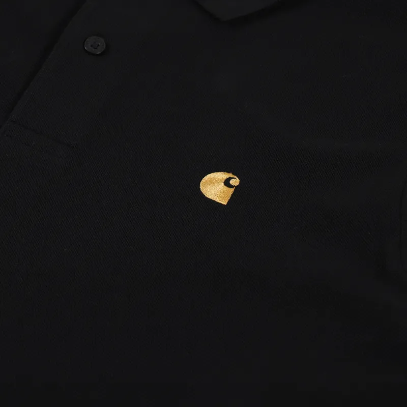 Carhartt WIP Long Sleeve Chase Pique Polo Shirt Black Gold-5