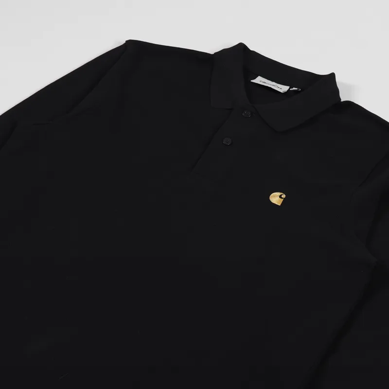 Carhartt WIP Long Sleeve Chase Pique Polo Shirt Black Gold-2