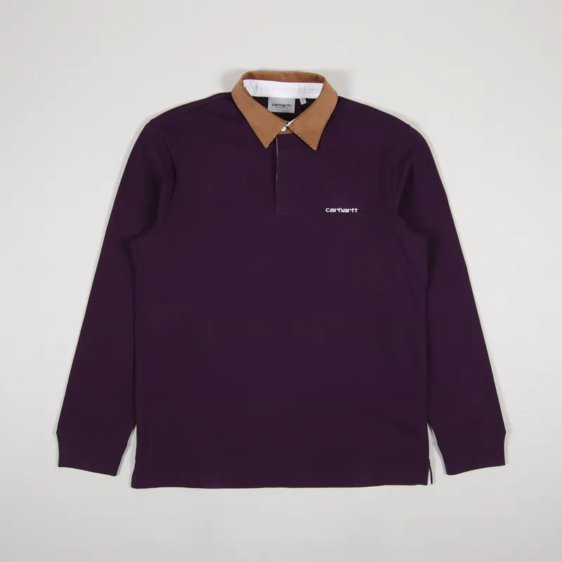 Carhartt WIP Long Sleeve Cord Rugby Polo Boysenberry Brown White