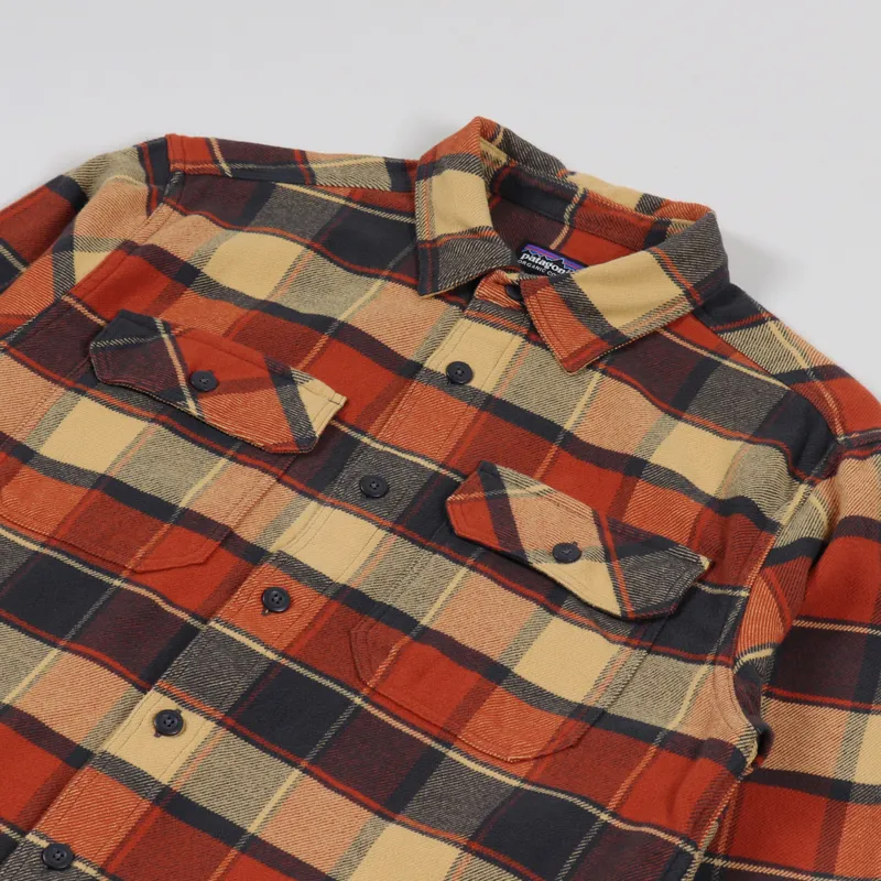 Patagonia Long Sleeve Fjord Flannel Shirt Plots Burnished Red-5
