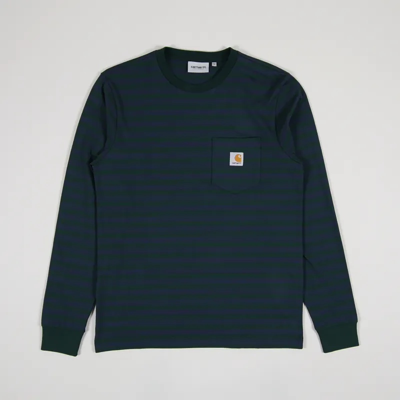 Carhartt WIP Long Sleeve Parker Pocket T Shirt Bottle Green Admiral
