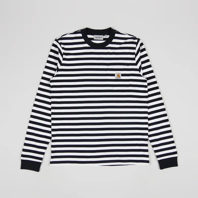 Carhartt WIP Long Sleeve Scotty Pocket T Shirt Dark Navy White