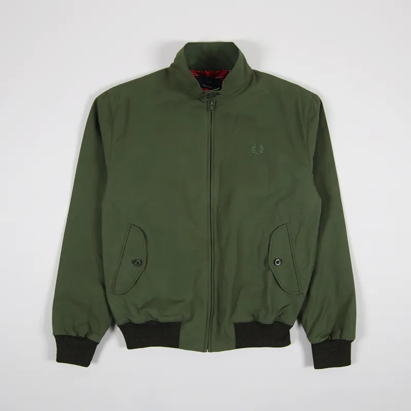 Fred Perry Mens Made In England Waxed Harrington Jacket Dark Fern