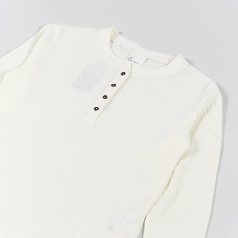 Nudie Jeans Womens Mira Henley Waffle T Shirt Egg White-4