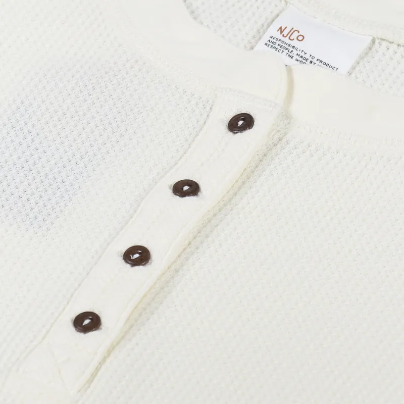 Nudie Jeans Womens Mira Henley Waffle T Shirt Egg White-6