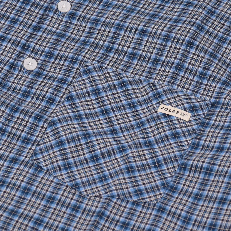 Polar Skate Co. Mens Short Sleeve Mitchell Flannel Shirt Blue