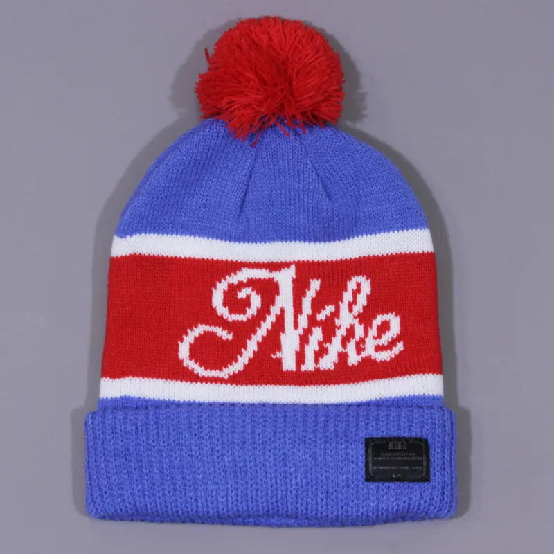Nike Old Snow Beanie - Blue, University Red and White