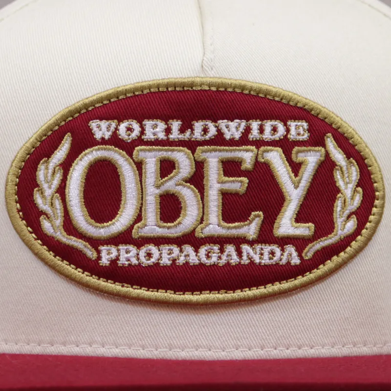 Obey Oval Snapback Cap - Natural and Brick Red-2