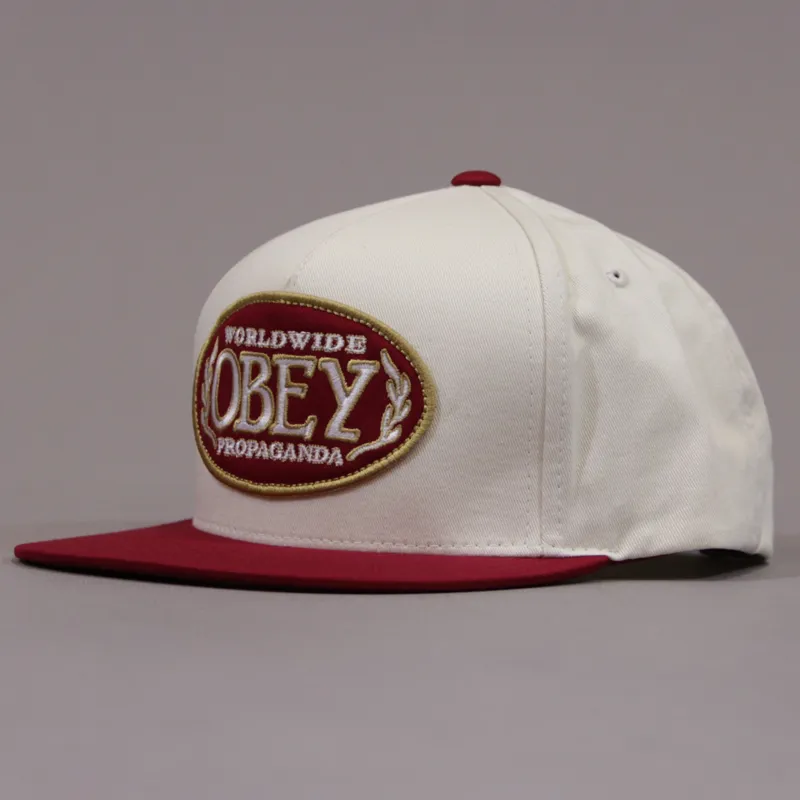 Obey Oval Snapback Cap - Natural and Brick Red