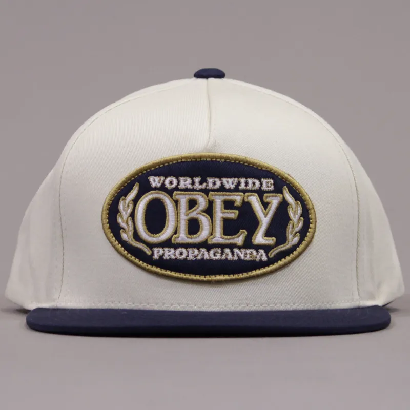 Obey Oval Snapback Cap - Natural and Navy-1