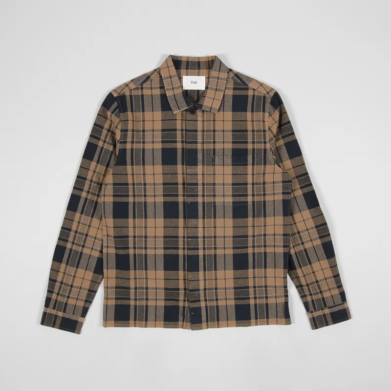Folk Patch Shirt Tan Black Multicheck