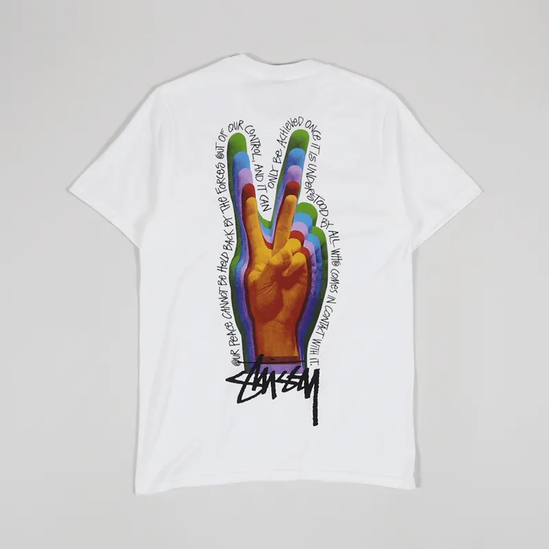 Stussy Mens Peace Sign Graphic Short Sleeve T Shirt White