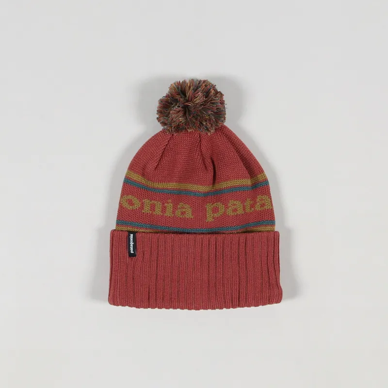Patagonia Powder Town Beanie Park Stripe Knit Spanish Red Hat