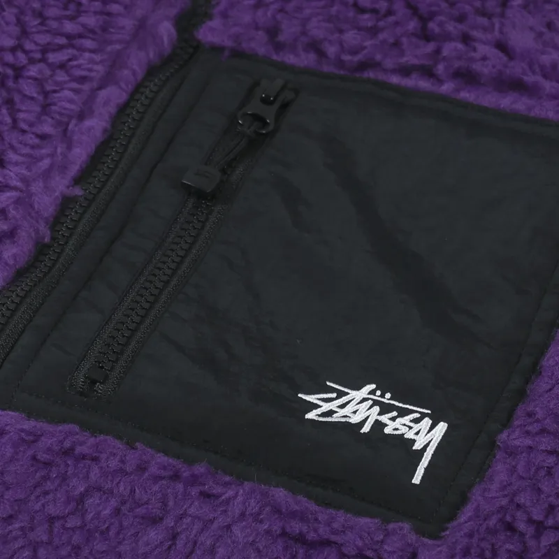 Stussy Mens Sherpa Fleece Vest Purple Reversible Gilet