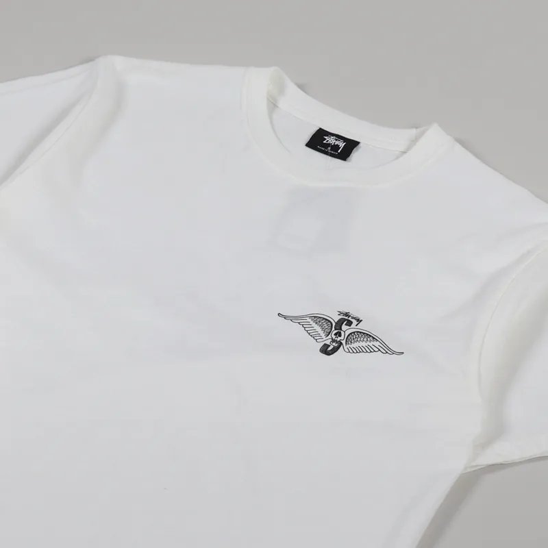 Stussy Mens Short Sleeve Skull Wings Pigment Dyed T Shirt Natural