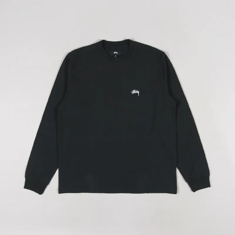 Stussy Stock Logo Long Sleeve Crew T Shirt Black
