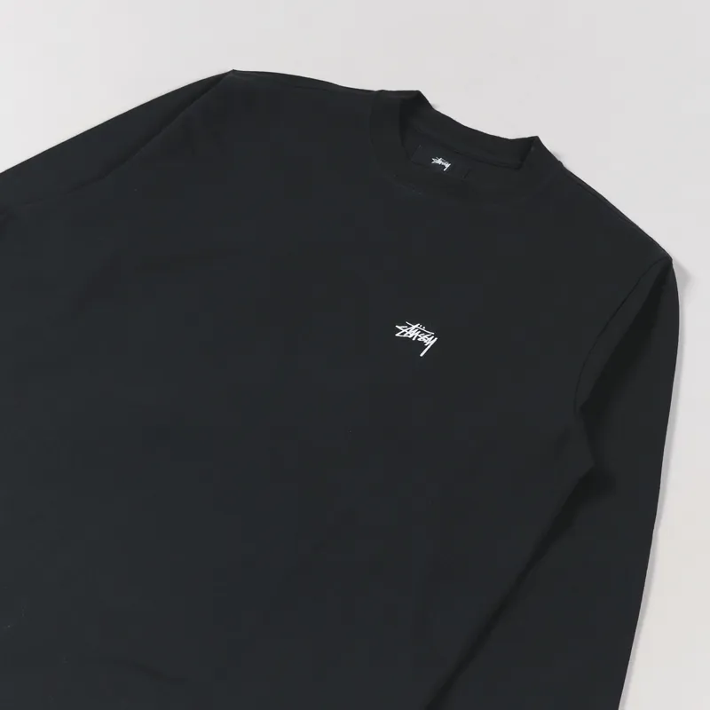 Stussy Stock Logo Long Sleeve Crew T Shirt Black-2