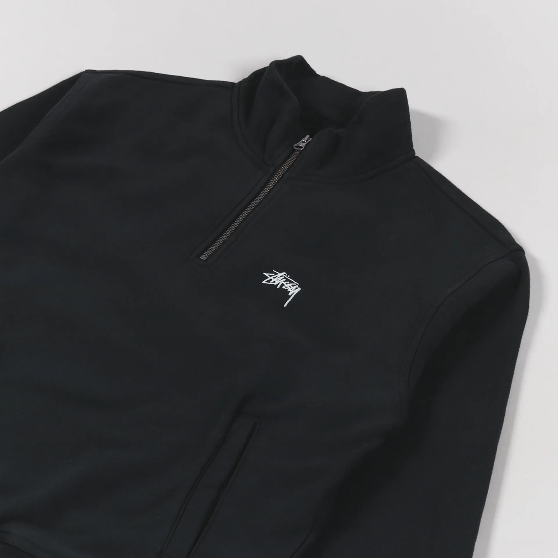 Stussy Mens Overdyed Stock Logo Zip Mock Neck Sweatshirt Black