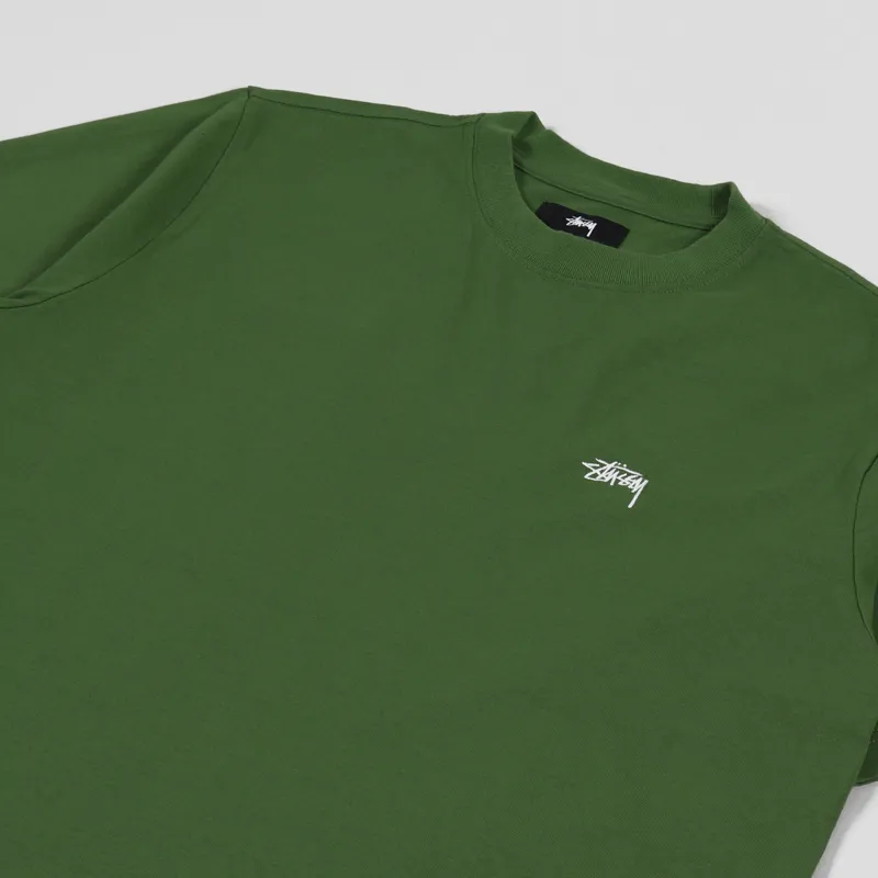 Stussy Stock Logo Crew T Shirt Green-2