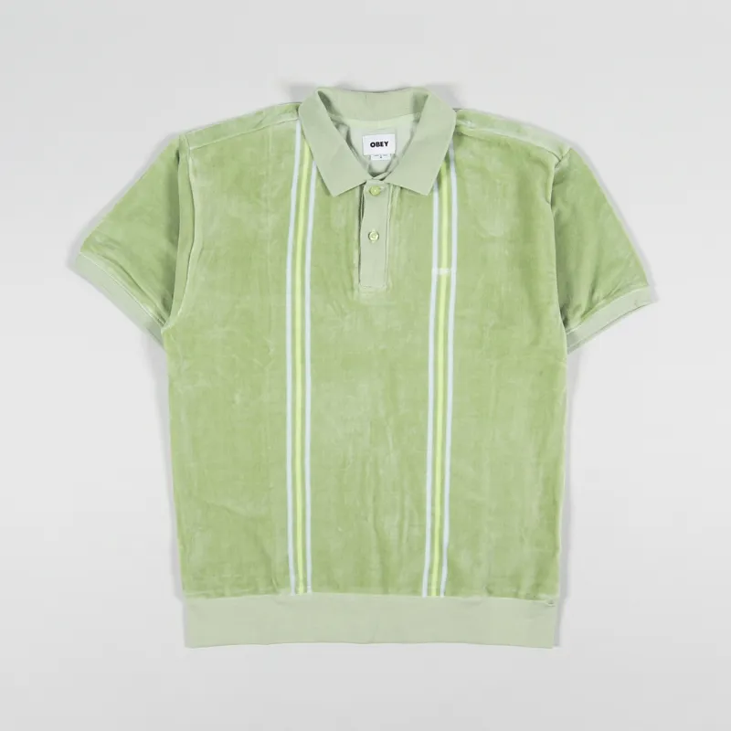 Obey Stefano Velour Polo Shirt Cucumber Multi