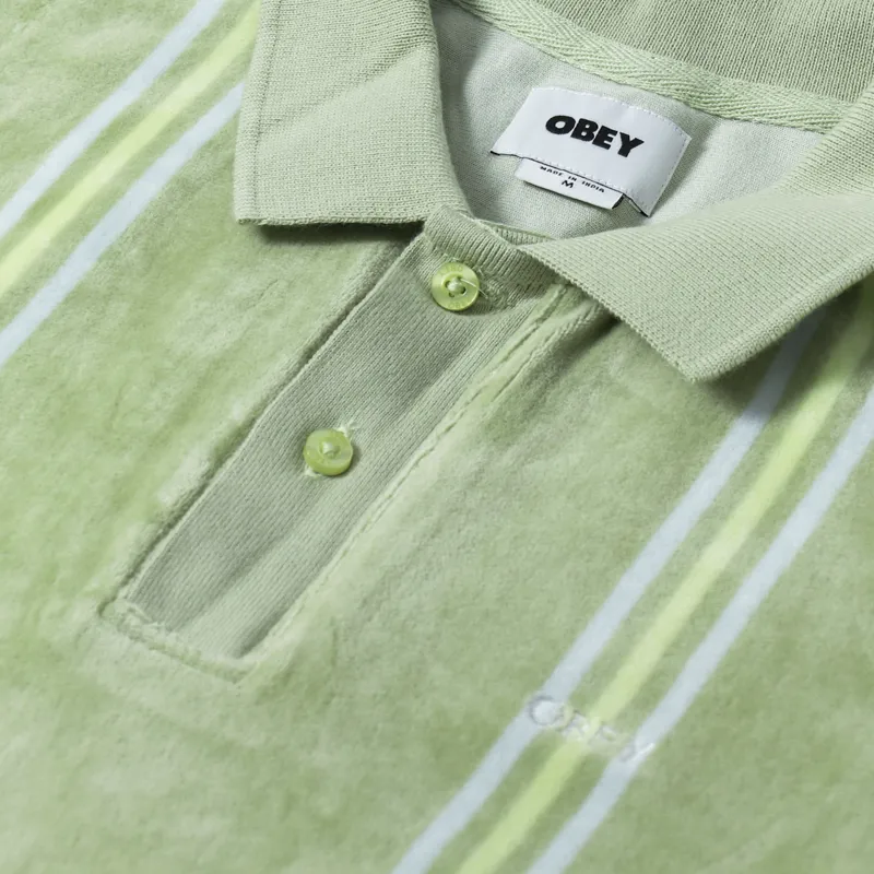Obey Stefano Velour Polo Shirt Cucumber Multi-1