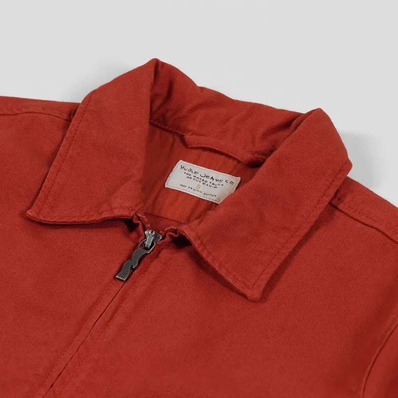 Nudie Jeans Mens Lightweight Sten Zip Canvas Jacket Ketchup Red