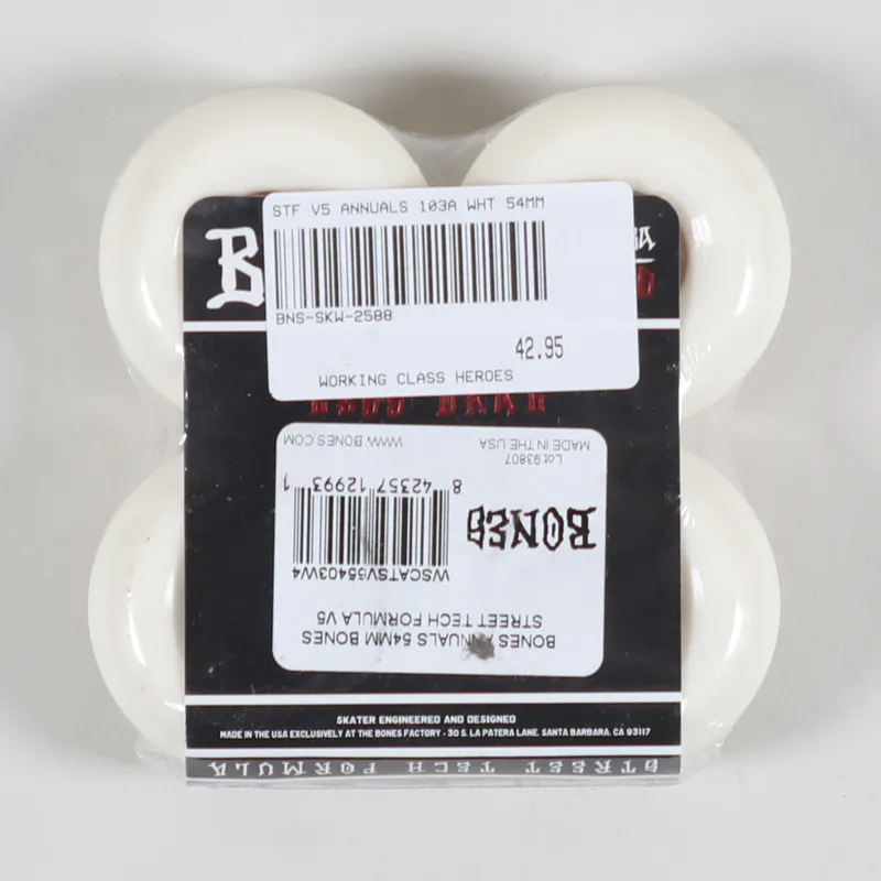 Bones Skateboarding STF V5 Annuals Wheels 103A White 54mm