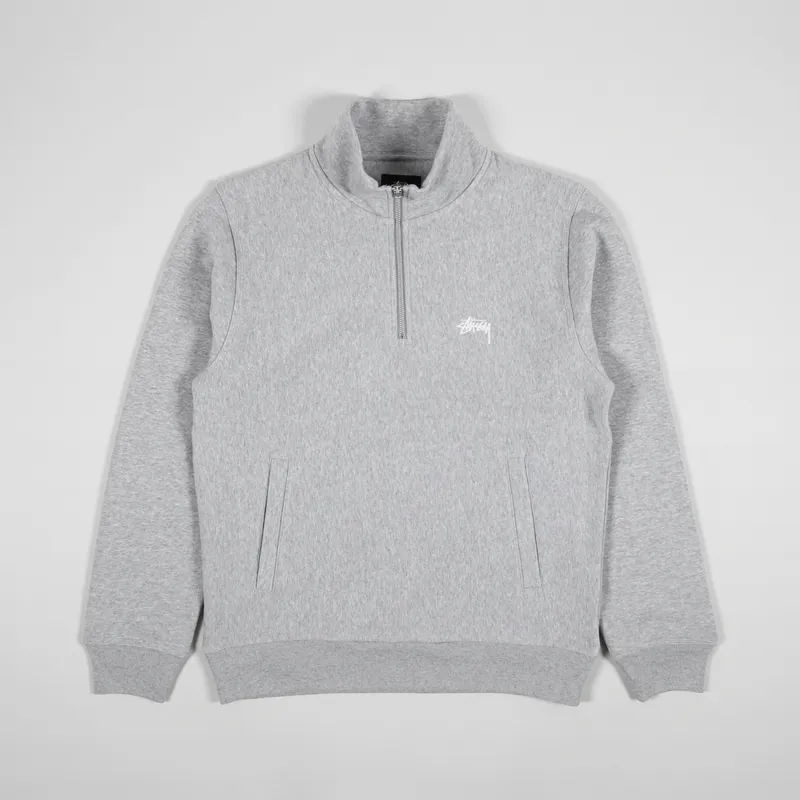 希少 美品Stussy stock fleece mock sweat Stussy Mens Stock Logo Mock Zip Neck Sweatshirt Grey Heather