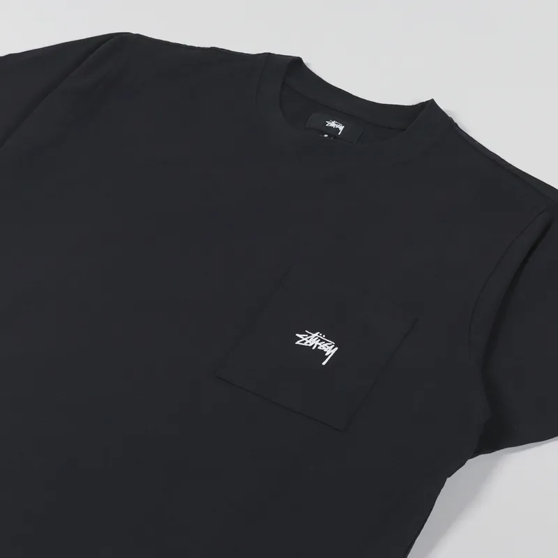 Stussy Stock Logo Pocket Crew T Shirt Black-2