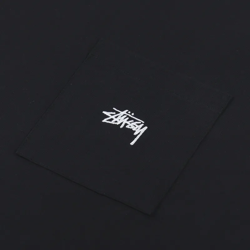 Stussy Stock Logo Pocket Crew T Shirt Black-1