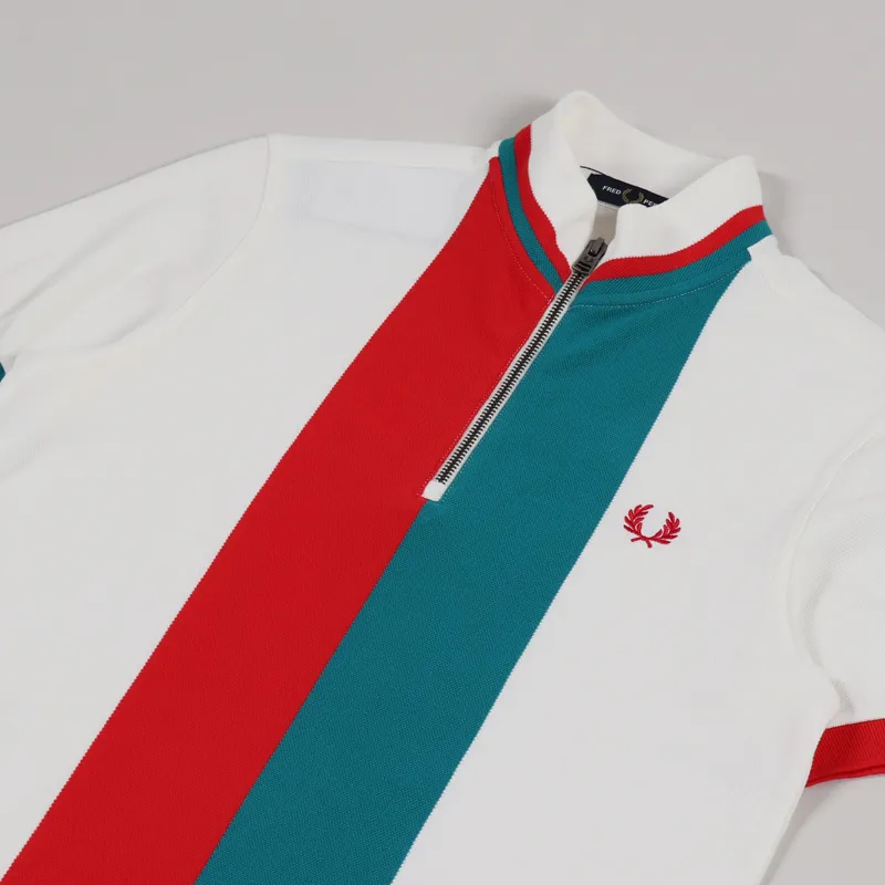 Fred Perry Stripe Funnel Neck Polo Shirt Ecru-2