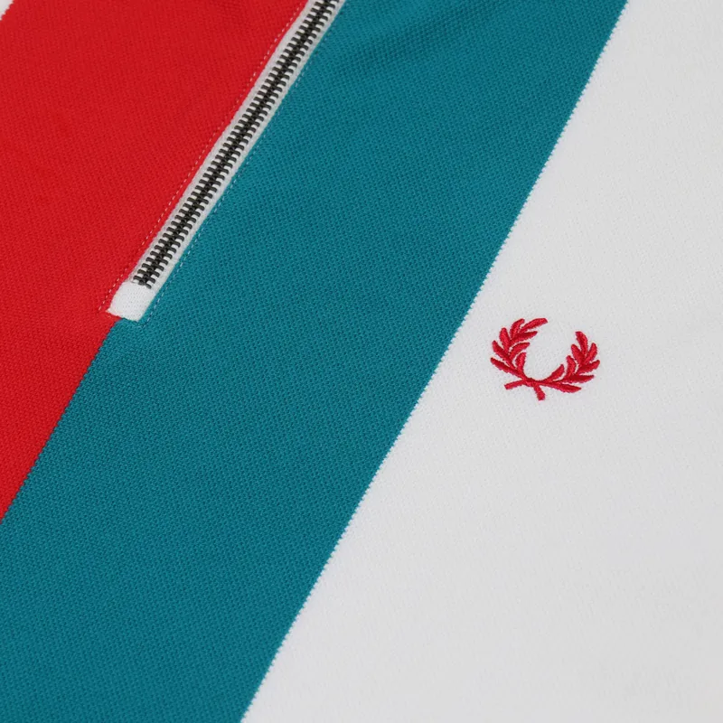 Fred Perry Stripe Funnel Neck Polo Shirt Ecru-5