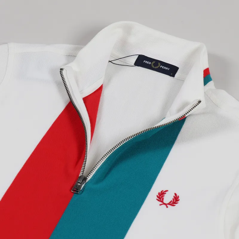 Fred Perry Stripe Funnel Neck Polo Shirt Ecru-3