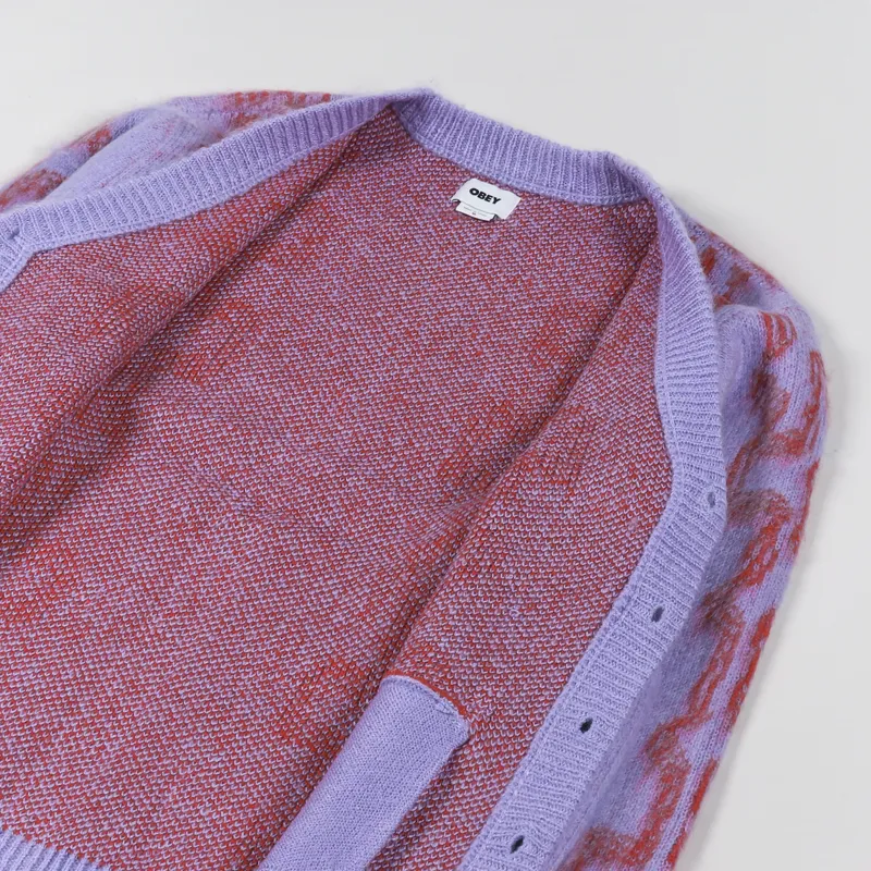 Obey Mens Knitted Temple Cardigan Digital Violet Purple