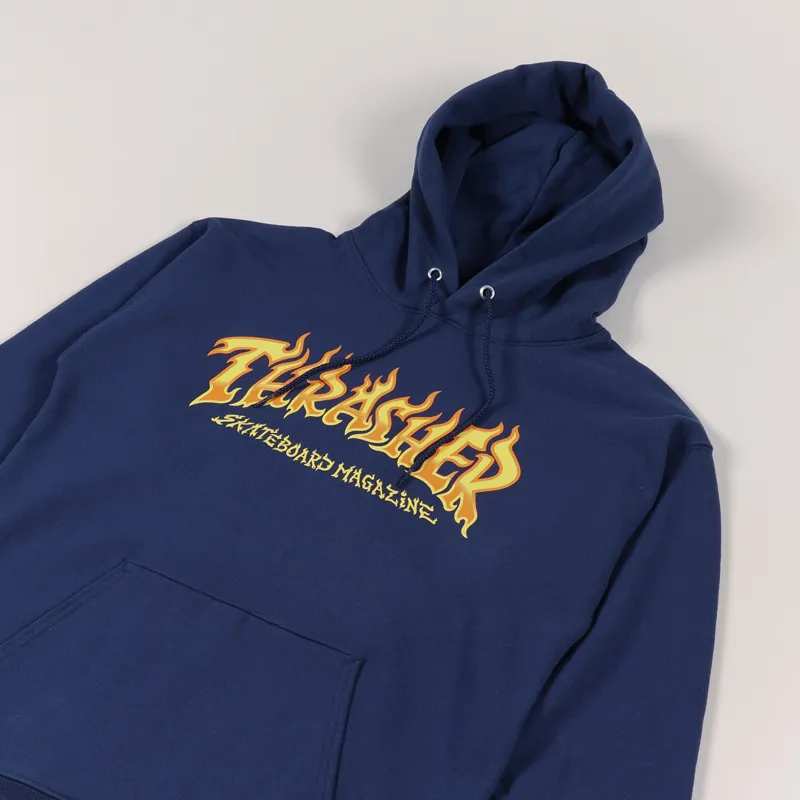 Thrasher Skateboard Magazine Fire Logo Hoodie Navy-2
