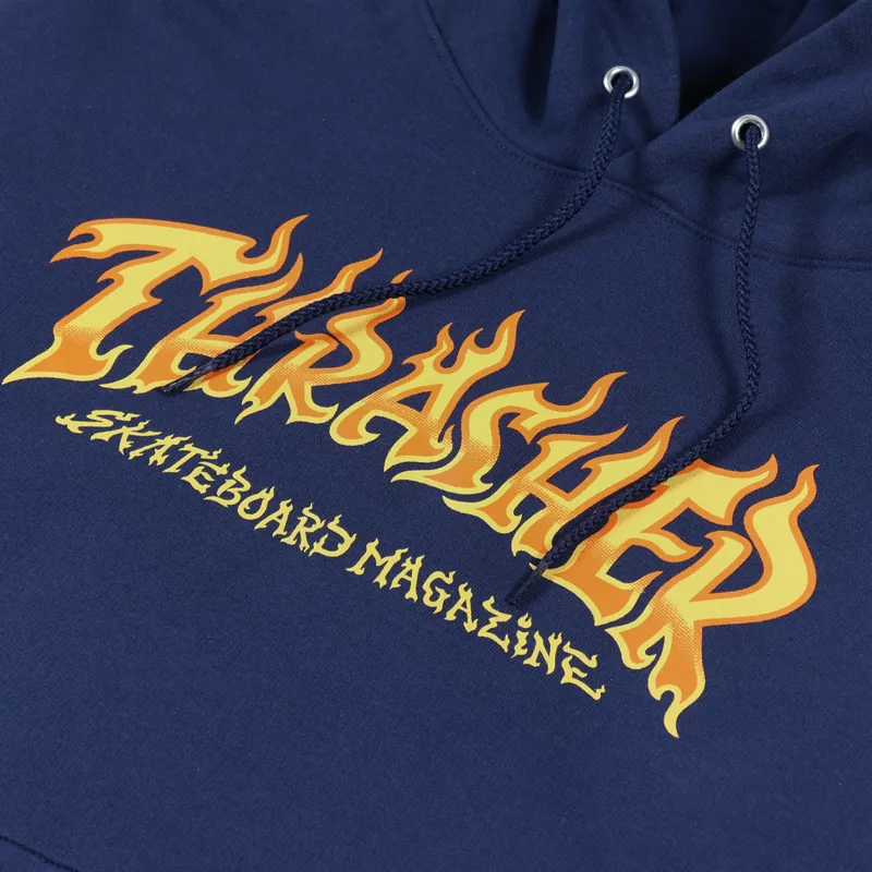 Thrasher Skateboard Magazine Fire Logo Hoodie Navy-3